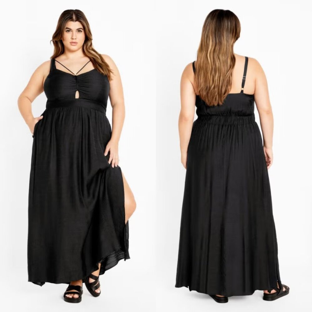 NWT City Chic Black Front Keyhole Strap Detail Maxi Dress 20
